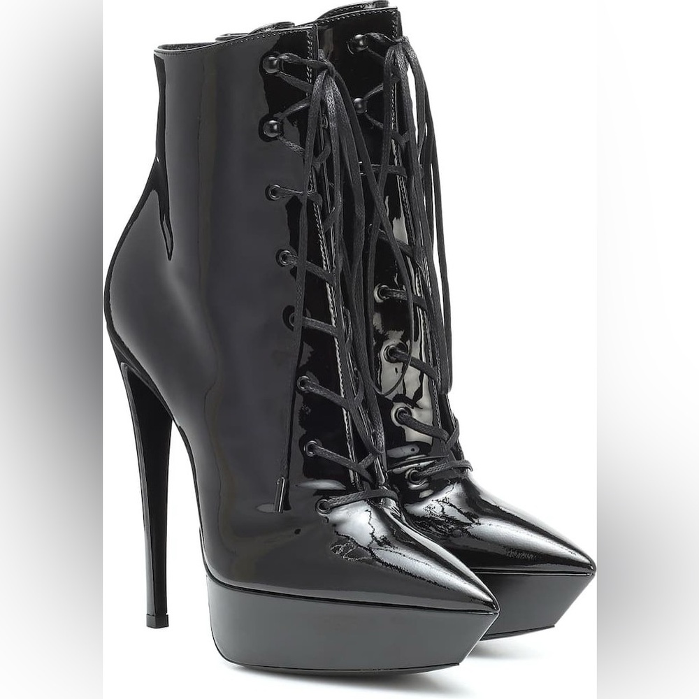 Black patent leather Saint Laurent boots